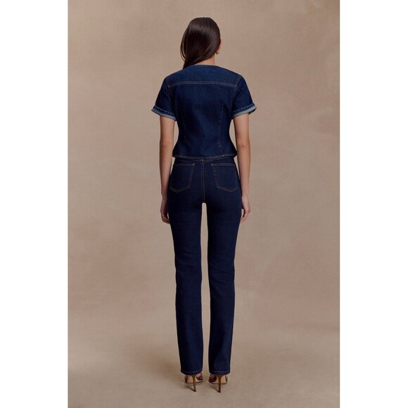 NEW NWT MESHKI Janessa Straight Leg Denim Jeans High Waist Indigo Blue - Picture 2 of 15